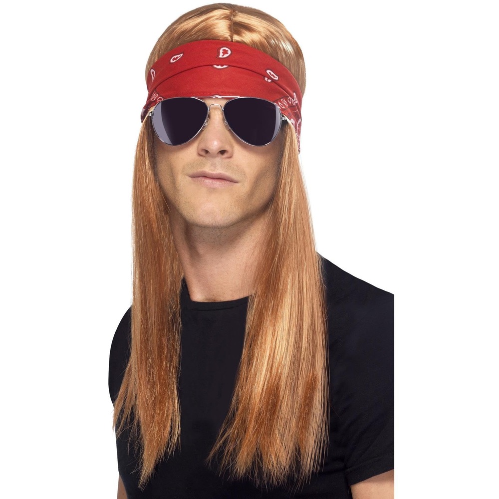 NWT Smiffys 90s Rocker Kit Auburn Wig Red Bandana Aviator Sunglasses